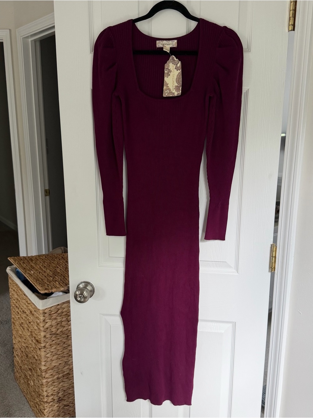 NWT Band Of Gypsies Maroon Ribbed Sweater Midi Dress Size Small